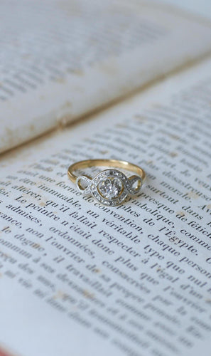 Bague 57 Bague Belle Epoque Infini Diamants sur Or jaune et Platine 58 Facettes