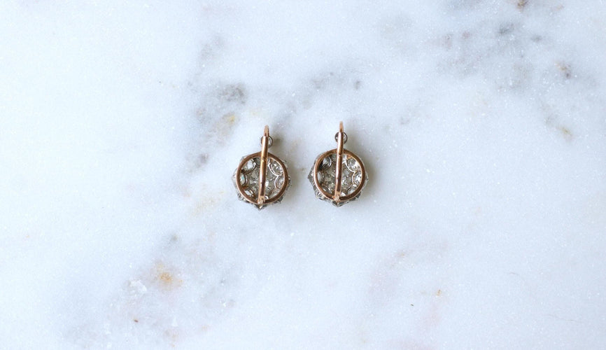 Boucles d'oreilles Boucles d'oreilles Belle Époque Marguerite or rose, diamants 58 Facettes