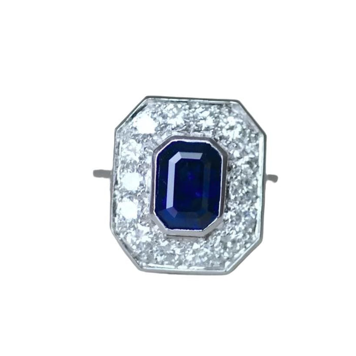 Anello esagonale platino diamanti zaffiro