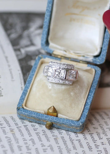 Bague 53 Bague Art Déco Trilogie Diamants 58 Facettes