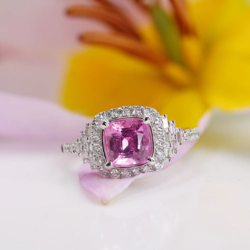 Bague 52 Bague saphir rose coussin et diamants 58 Facettes 24-153