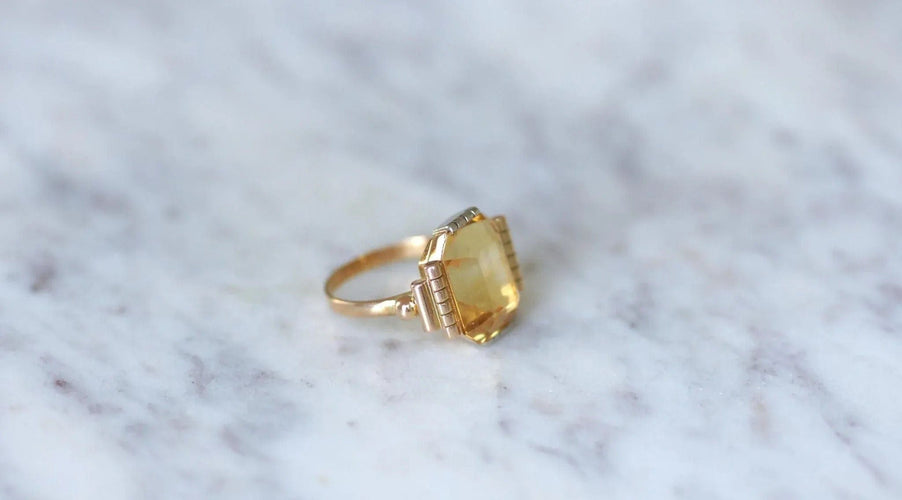 Bague Art Déco or jaune et blanc citrine 58 Facettes