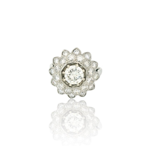 Bague 53 70's platinum diamond ring 58 Facettes