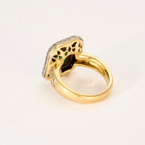 Bague 52 Bague or jaune et gris, émeraude et diamants 58 Facettes LOR3508