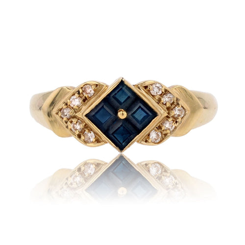 Bague 54 Bague or jaune saphirs calibrés diamants d'occasion 58 Facettes 21-675D