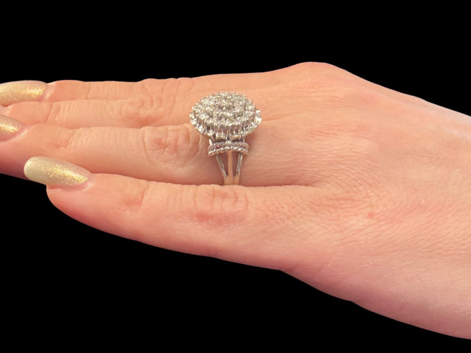 Inel de cocktail vintage certificat HRD din aur alb și diamante