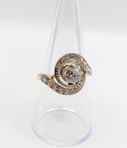 Bague 56 Bague tourbillon or jaune et platine, diamant taille ancienne 0.80 carat (circa 1900) 58 Facettes A06327