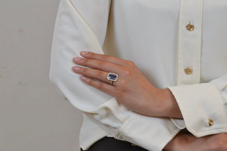 Bague 54.5 Bague saphir de 6,45cts et diamants 58 Facettes 26874-26656