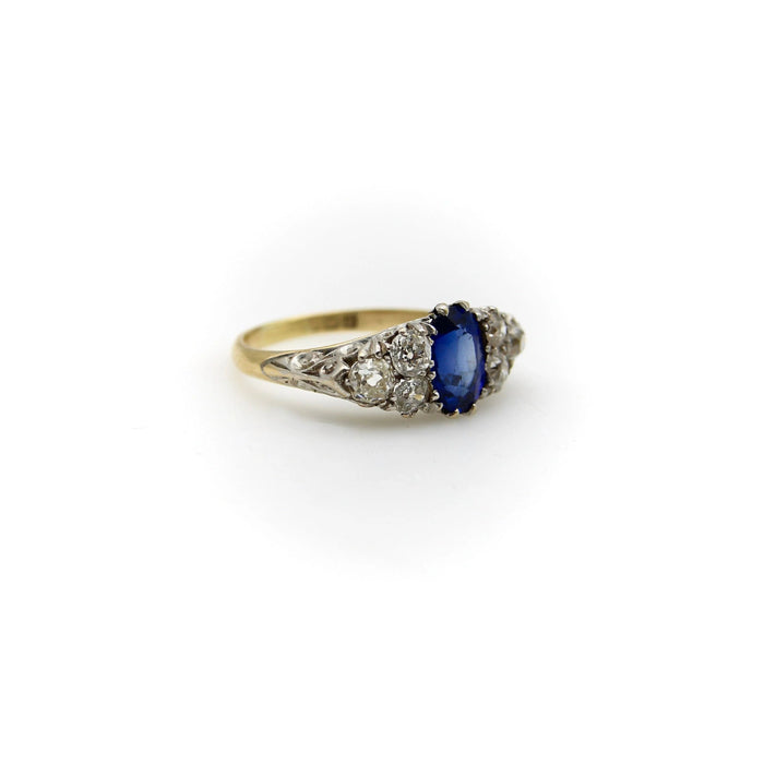 Edwardianischer Ring aus Gold und Platin, Saphir und Diamant