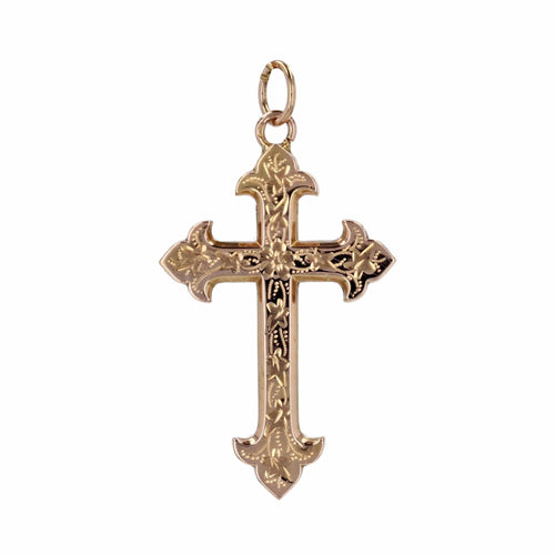 Pendentif Croix ancienne or rose ciselé 58 Facettes CVP137