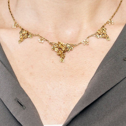 Collier Collier draperie or jaune et perles 58 Facettes NAR0151