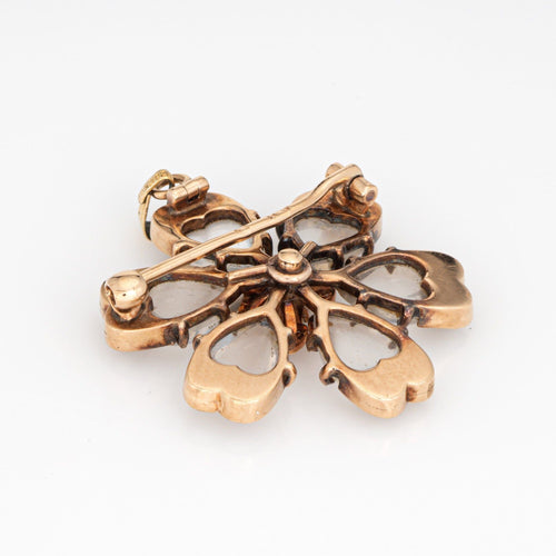 Pendentif Pendentif antique victorien en forme de fleur de pierre de lune, diamant, or jaune, perle et cœur 58 Facettes G14003