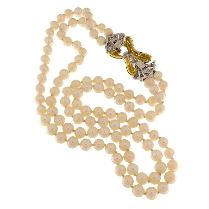 Collier Collier de perles Akoya avec susta en or jaune et blanc et diamants taille brillant 58 Facettes G3626