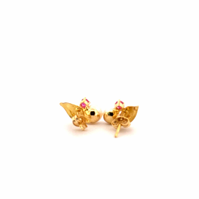 Boucles d'oreilles Puces d'oreilles Or Jaune et Or Blanc 18k Perles & Rubis 58 Facettes D1BO-GS30674