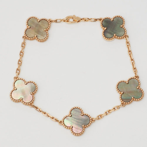 Bracelet Bracelet Van Cleef & Arpels Special Order Vintage Alhambra 5 motifs nacre grise en or rose 58 Facettes