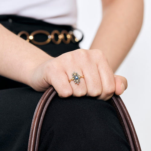 Bague 52,5 Bague or jaune et gris, saphir, perles de culture et diamants 58 Facettes PER15084