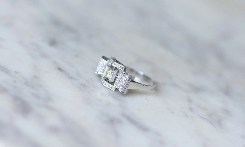 Bague 57 Bague Art Deco Géométrique Diamant 58 Facettes