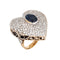 Bague 1960s Huge Heart Ring 2.50ct Pave Diamond Sapphire 18k Yellow Gold Sz 8 58 Facettes G12439