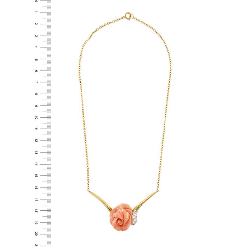 Collier Collier avec rose corail et diamants 58 Facettes 28810