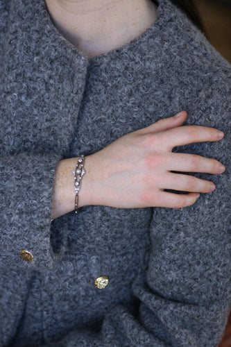 Bracelet Bracelet Art Deco Perle Fine et Diamants sur Platine 58 Facettes