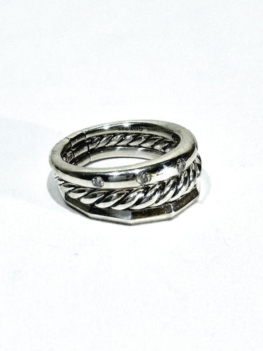 Bague 53 David Yurman - Bague articulée à trois anneaux en argent et diamants 58 Facettes