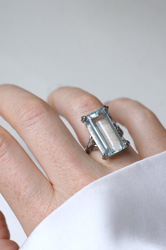 Bague 53 Bague Cocktail Art Déco platine, aigue-marine & diamants 58 Facettes