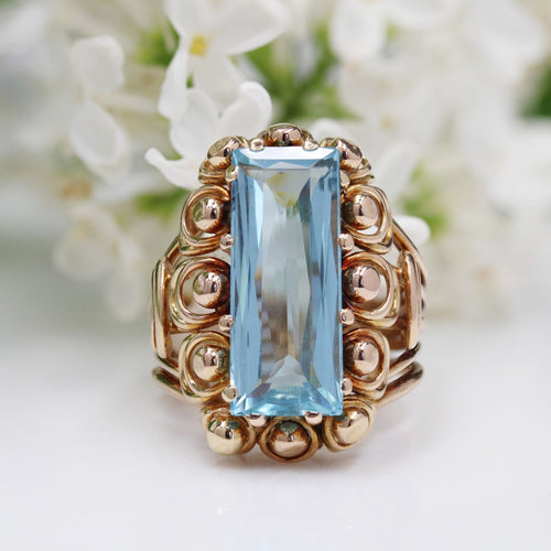 Bague 55 Bague vintage aigue-marine et or rose 58 Facettes 23-328