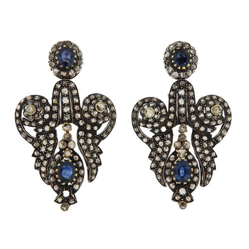 Boucles d'oreilles Boucles d'oreilles en or jaune et argent avec saphirs et diamants 58 Facettes G3576
