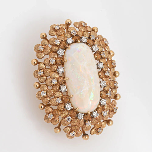 Broche Broche en diamant opale vintage des années 60 Grand ovale 58 Facettes G13400
