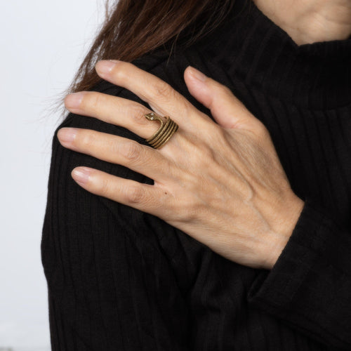 Bague Bague serpent vintage en or jaune 18 carats, 5 spires, taille 6, bijou serpent 58 Facettes G14136