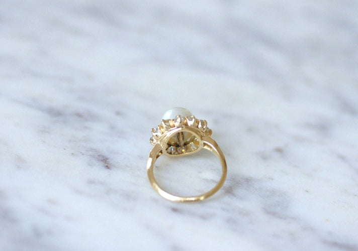 Bague Bague marguerite diamants et perle fine 58 Facettes