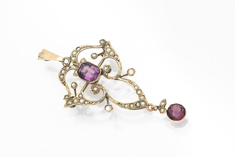 Pendentif Broche pendentif Art Nouveau améthystes et perles, Angleterre, vers 1900. 58 Facettes 10752