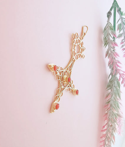 Pendentif Pendentif Croix du sud ou d'Agadez, cabochons de Corail Or 58 Facettes AA 1634