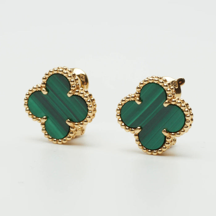 Boucles d'oreilles Van Cleef & Arpels - Boucles d’oreilles Vintage Alhambra Malachite en or jaune 58 Facettes