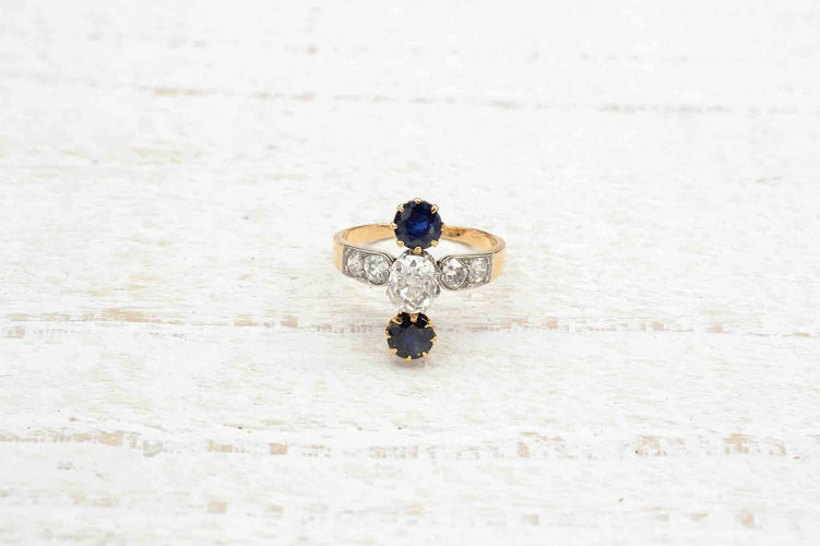 Bague 53 Bague 1900 Or jaune Platine Diamant Saphirs 58 Facettes 23604