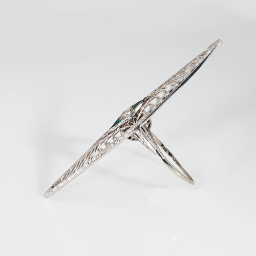 Bague 55.5 Bague vintage Art Déco en or 18 carats, sertie de diamants et de diamants, taille 7,5, style filigrane allongé. 58 Facettes G14158