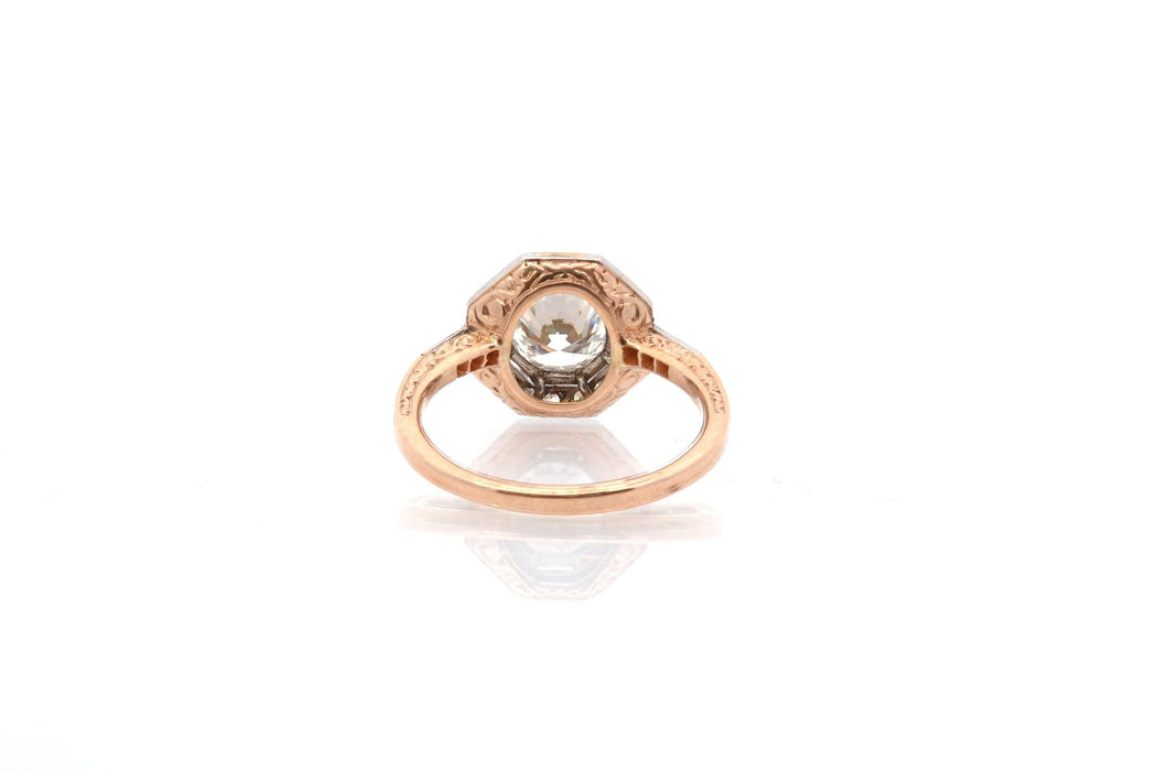 Art deco octagonal diamond ring in gold and platinum