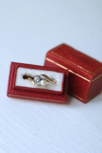 Bague 53.5 Bague Toi et Moi en Or Jaune Platine Perle et Diamant 58 Facettes