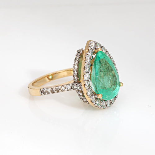 Bague 56 Bague vintage en or jaune 14 carats avec diamants et émeraude de 8,45 ct, taille poire 58 Facettes G13927