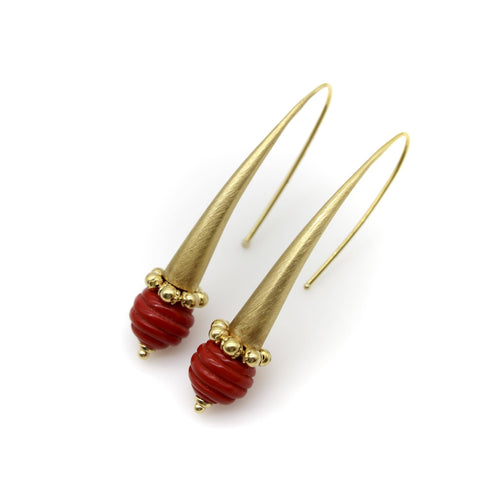 Boucles d'oreilles Boucles d'oreilles pendantes modernistes italiennes en or 14 carats avec sphère en verre 58 Facettes A20063