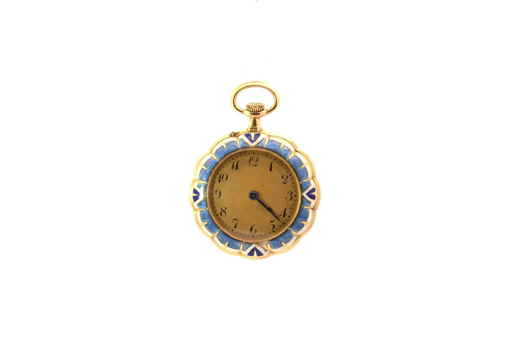 Reloj de bolsillo antiguo de oro y esmalte.