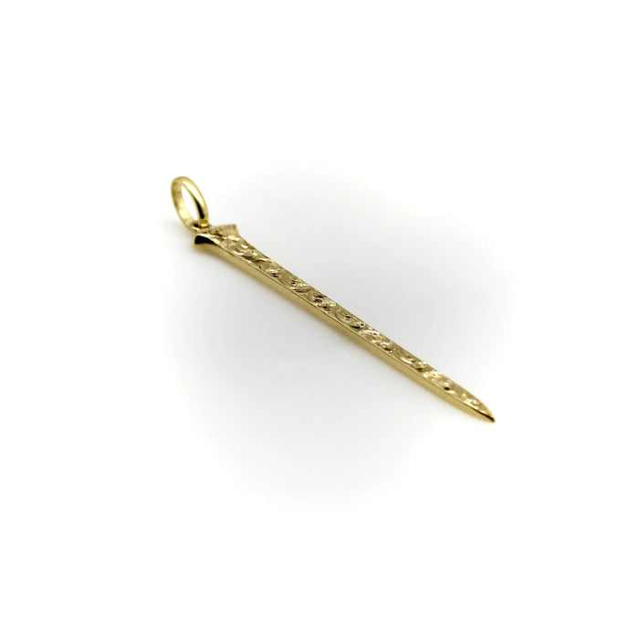 Hand Engraved Lucky Nail Pendant in Gold with Diamonds