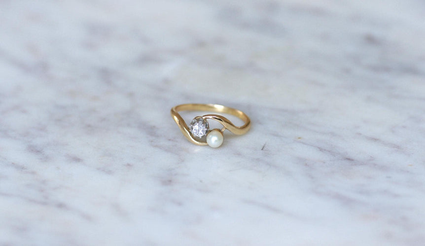 Bague 53.5 Bague Toi et Moi en Or Platine Perle et Diamant 58 Facettes