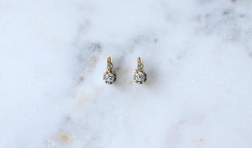 Boucles d'oreilles Dormeuses Diamants 0.60 Ct Or Rose et Platine 58 Facettes