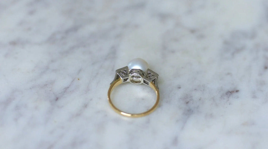 Bague 58 Bague Art Déco Perle et Diamants 58 Facettes