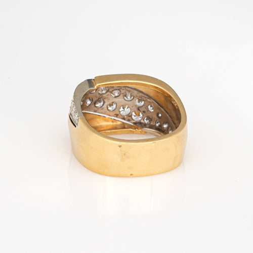 Bague 53 Bague vintage en or jaune avec diamants et large bande carrée, style années 80 58 Facettes G14022