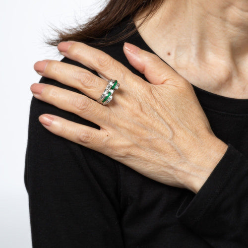 Bague 52 Bague vintage en platine avec émeraude et diamants 58 Facettes G14007