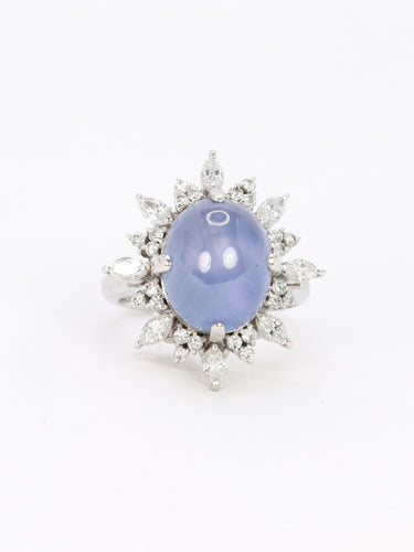 Bague 51.5 Bague marguerite diamants cabochon de saphir étoilé Ceylan 58 Facettes 1131.1