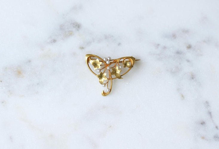 Broche Hubert Martincourt Broche Art Nouveau or jaune et perles 58 Facettes