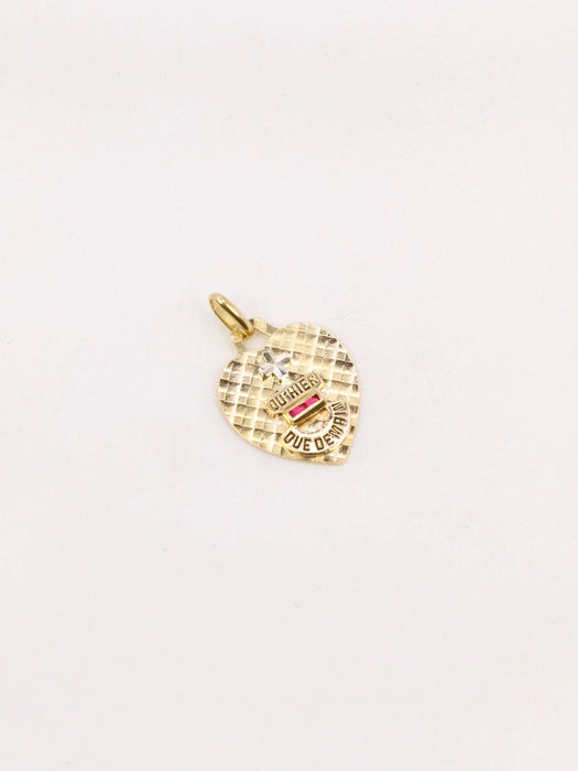 AUGIS - Love medal with checkered heart in yellow gold and ruby